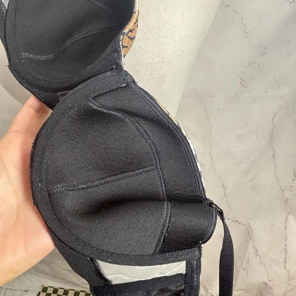 Victorias Secret Y2K Very Sexy Balconet Bra Tiger Print 34D VS Mob Wife Retro